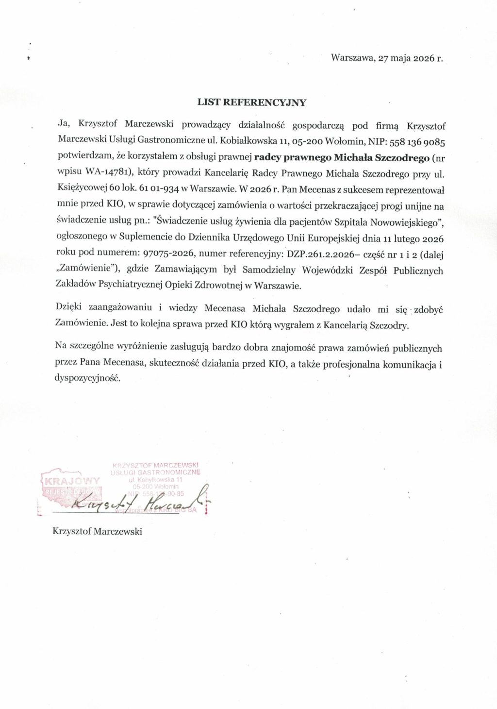 Krzysztof Marczewski Referencje