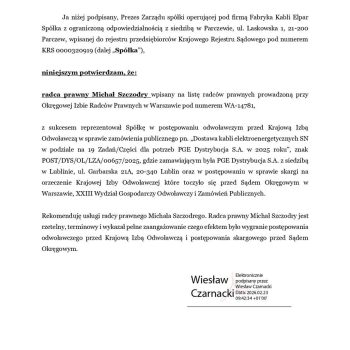 Referencje Fabryka Kabli Elpar